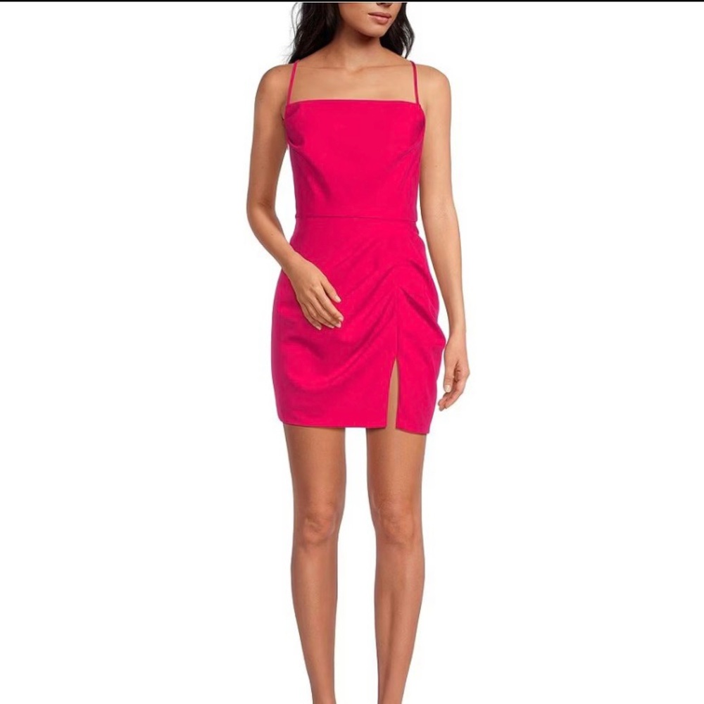 Gianni Bini Miley Crepe Halter gathered waist side slit mini dress, NWT, sz 2